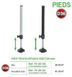 RIVE láb Pied télescopique D36 420 / 720 mm Alu; Noir